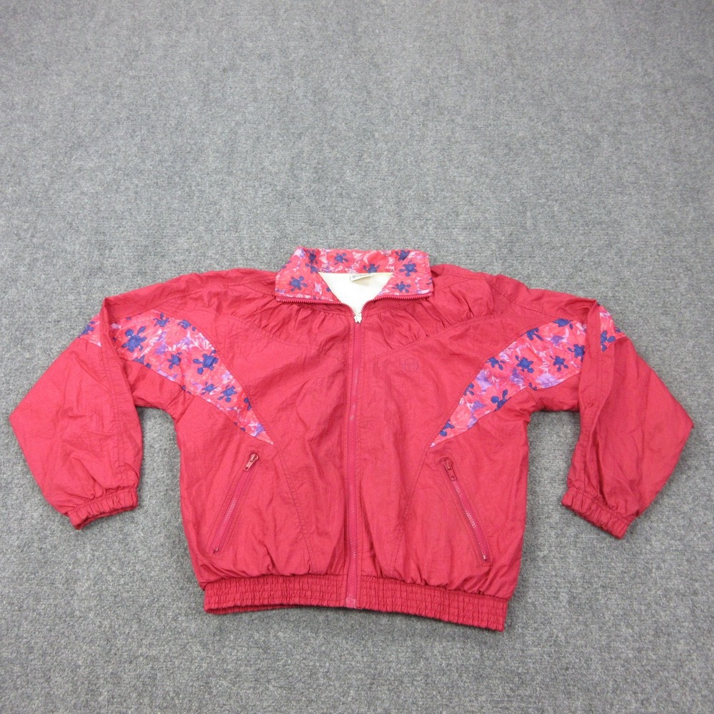 Vintage Sergio Tacchini Jacket Womens 6 Pink Floral Track Tennis Nylon Full Zip
